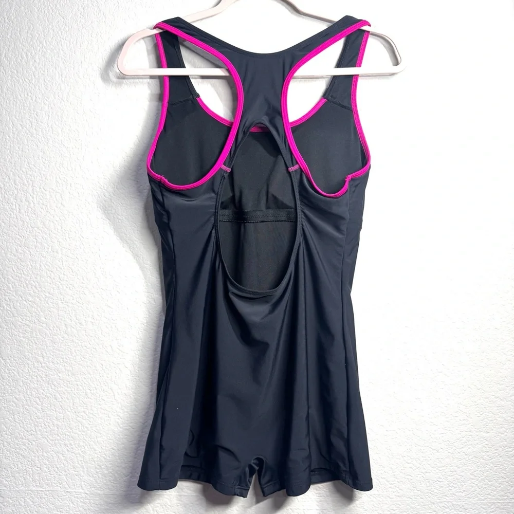 Women’s Athletic One Piece Swimsuit Boyleg Size‎ L Black and Pink Racerback
